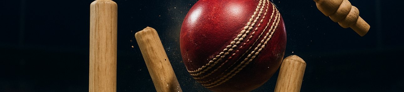 Sports betting feel the action banner with cricket ball and stumps